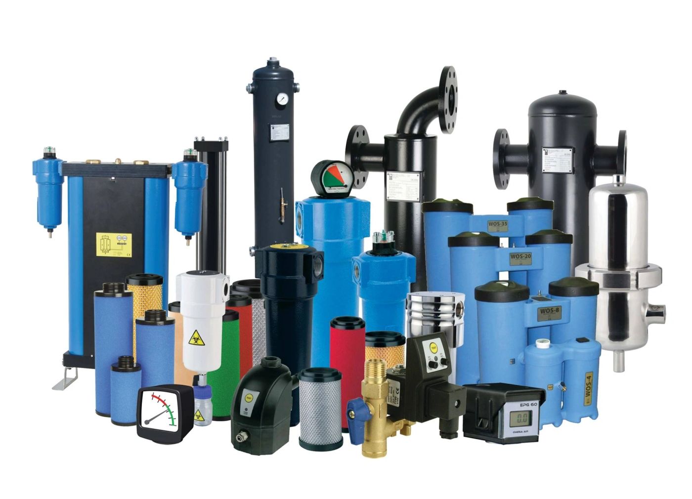 OMEGA AIR compressed air treatment product family: filters, separators, dryers and condensate equipment
